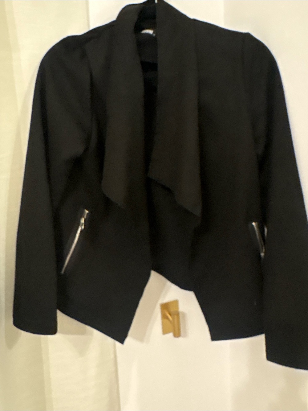 Draped Open-Front Black suede  Jacket - Women's